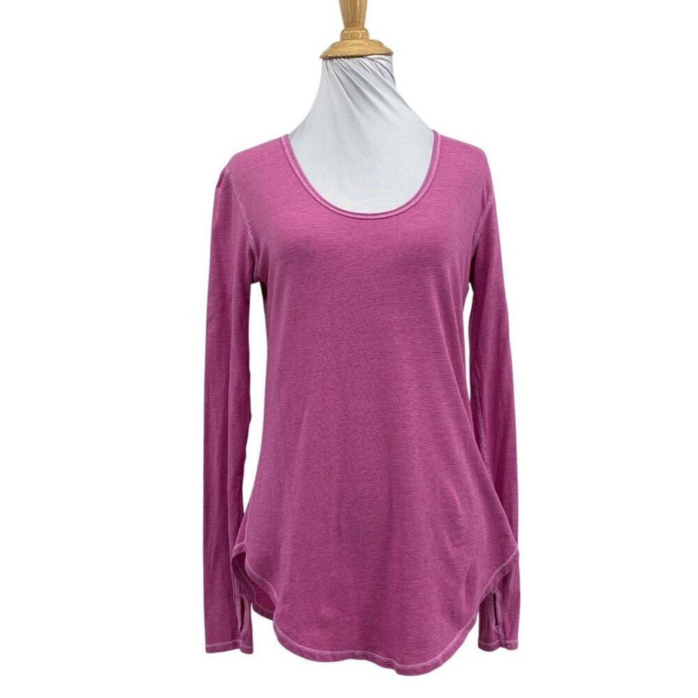 Lululemon Top Womens 4 Cerise Yogini 5 Year Long Sleeve Stripe Thumbhole Shirt